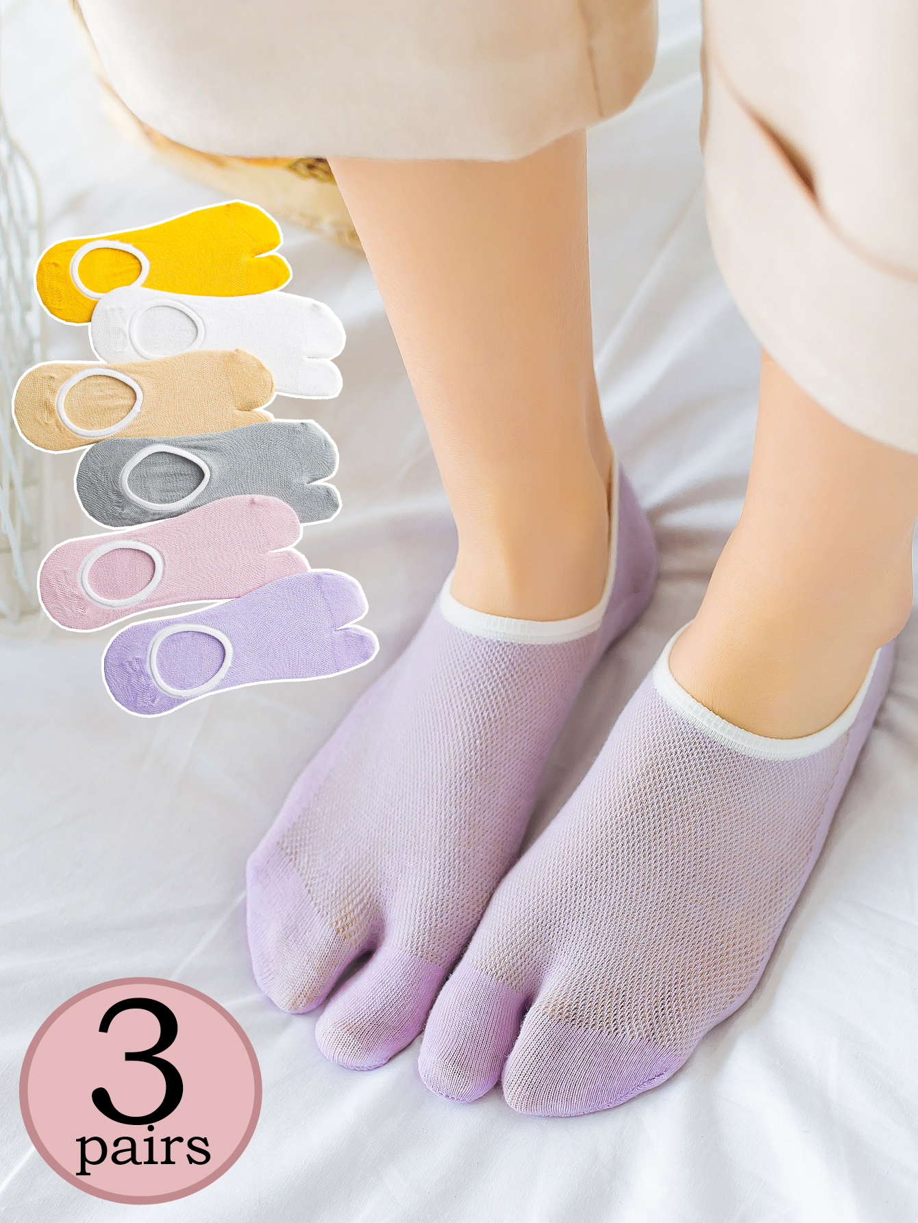Toe Sock Split - 3 Pairs Women's Split-Toe Socks Spring