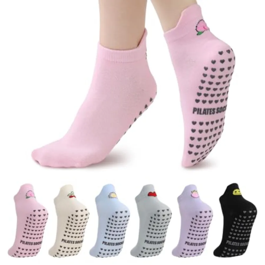 6 Pairs Pilates Socks with Gri - Grip Sock Yoga reseña y precio