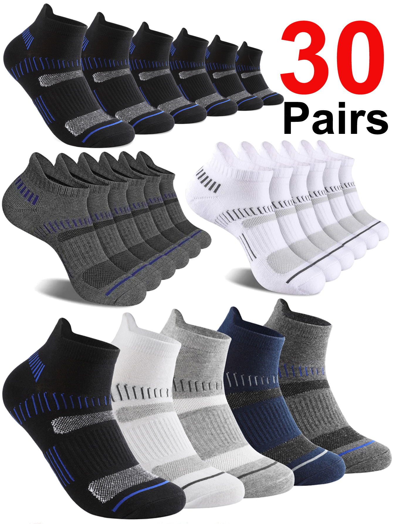 30 Pairs Ankle Socks Men Athle - Ankle Sock Low Cut reseña y precio