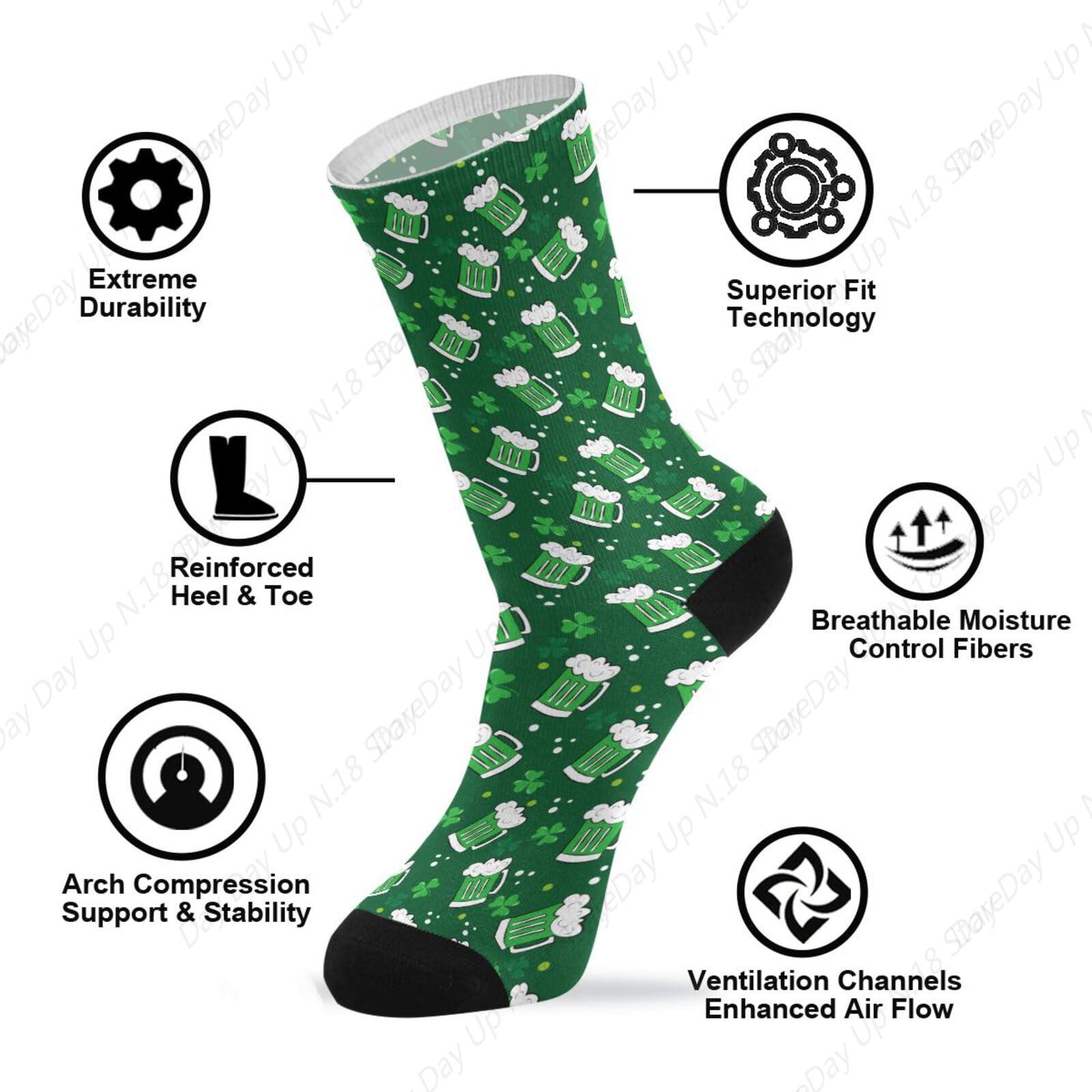 Green Clover Leaf Beer St. Pat - Cotton Crew Sock Pack reseña y precio