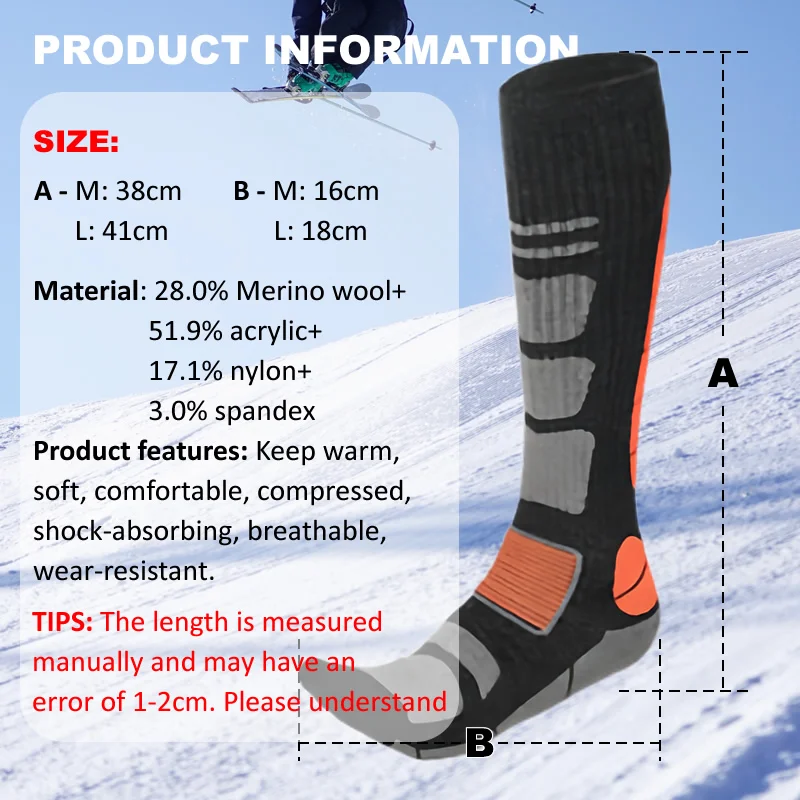 1 Pair Merino Wool Ski Socks M - Thermal Sock Winter reseña y precio