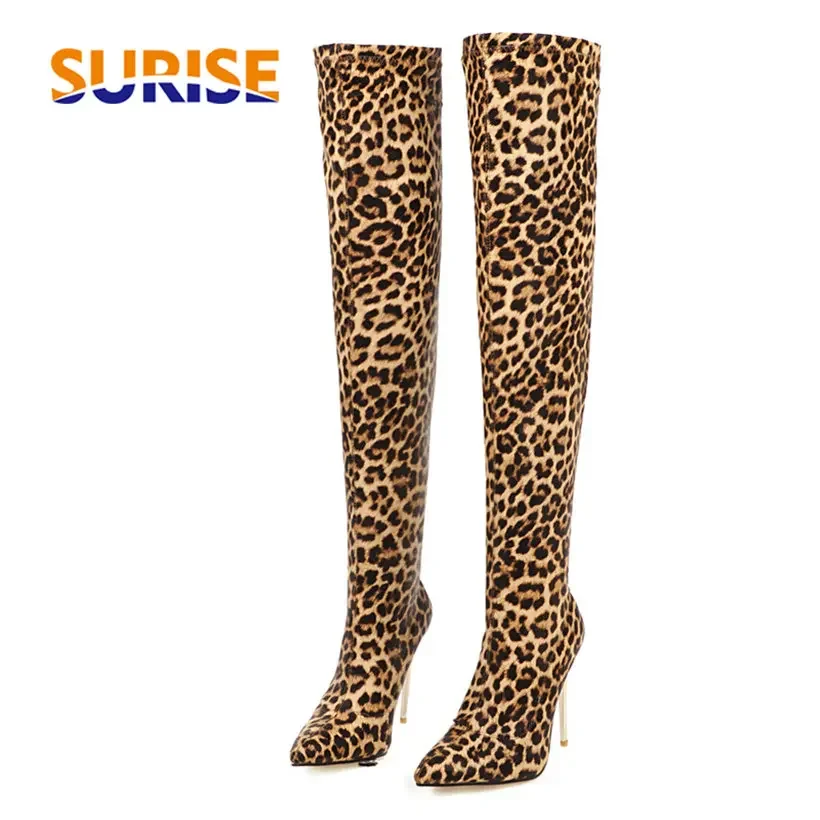 Plus Size Stretch Leopard Over - Knee High Sock Women reseña y precio