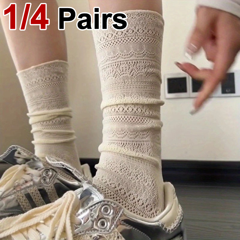 1/4 Pairs Women Lace Trimmed K - Knee High Sock Women reseña y precio