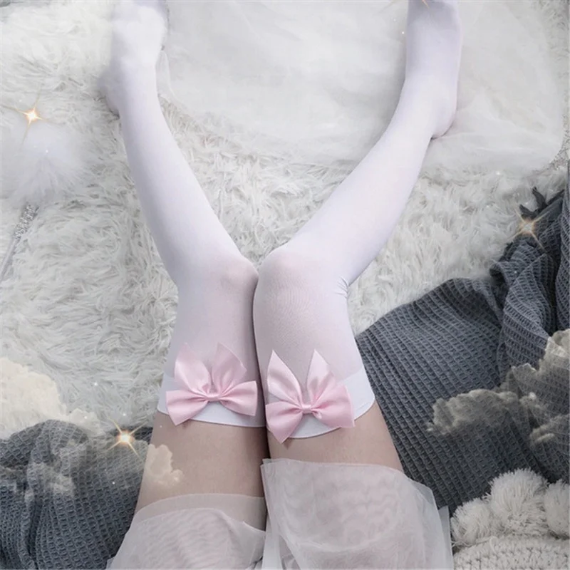 Sexy Women's Hosiery Pink Bow  - Thigh High Sock Stay Up reseña y precio