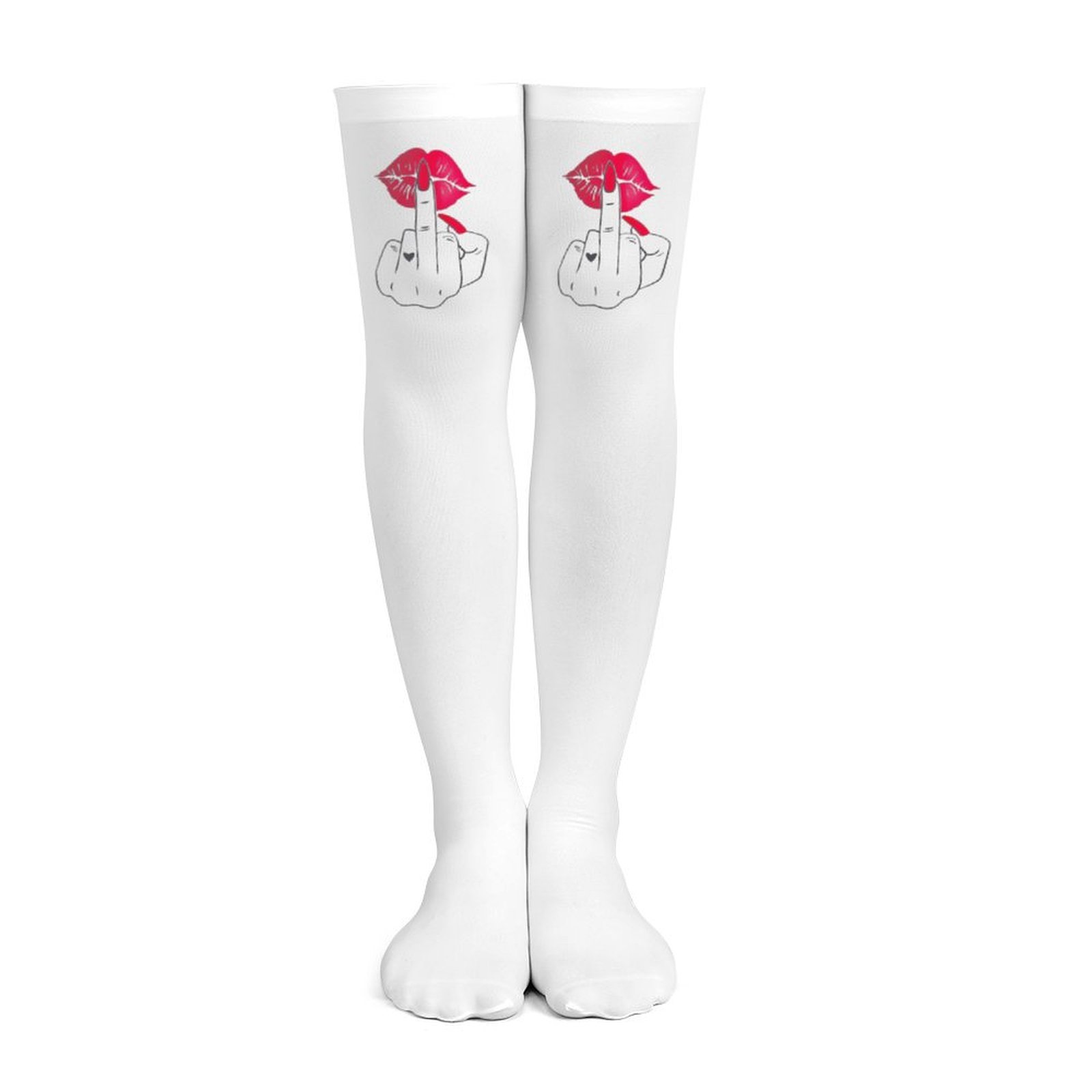 Ladies' white middle finger, r - Knee High Sock Women reseña y precio