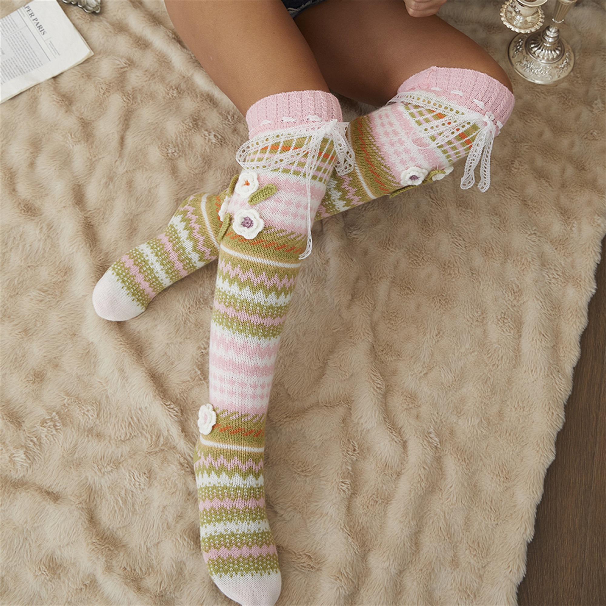 Elegant Crochet Lace Thigh Hig - Silk Sock Bamboo reseña y precio