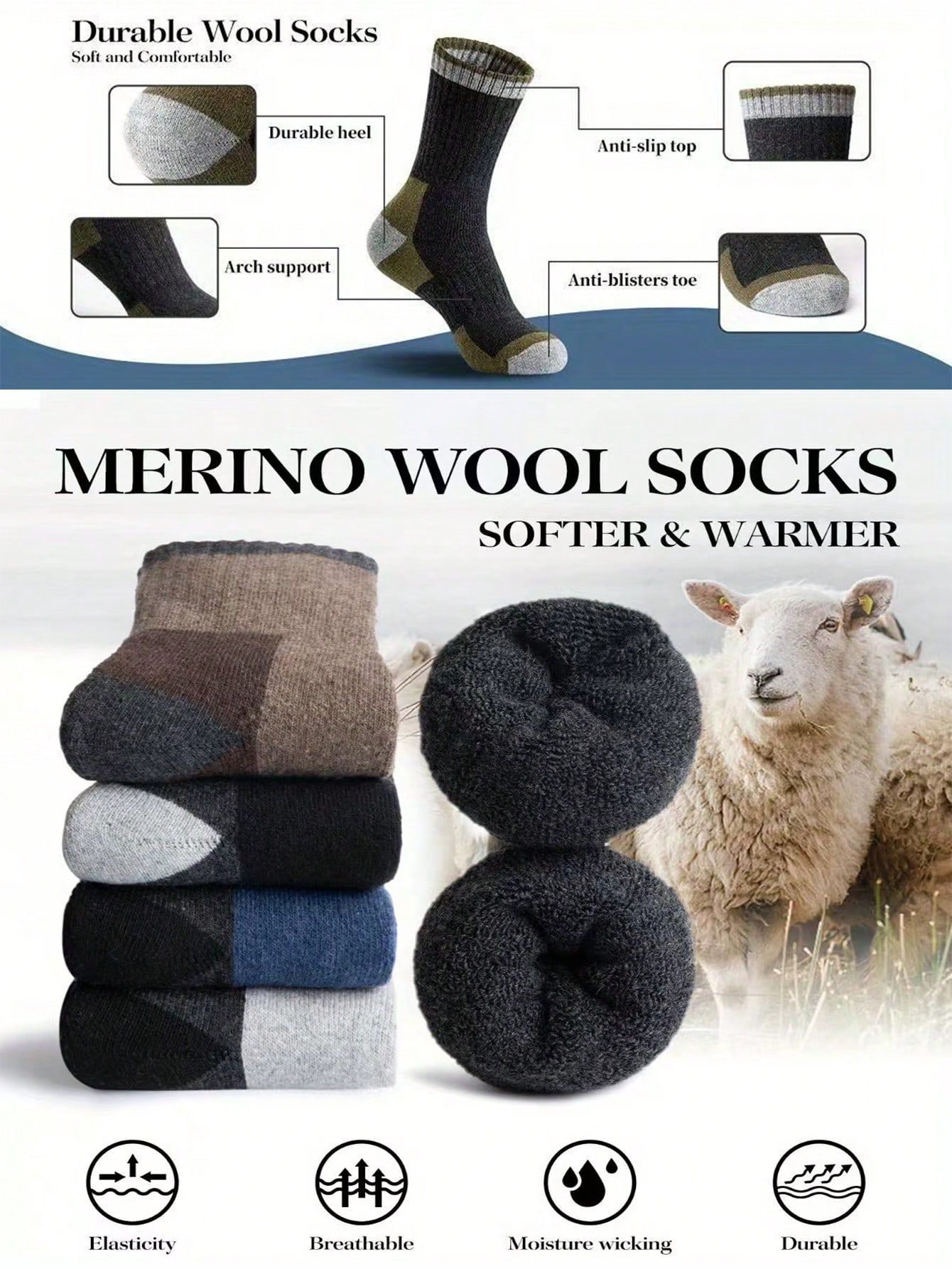 Men’s Thick Crew Socks 5-Pack, - Cotton Crew Sock Pack reseña y precio