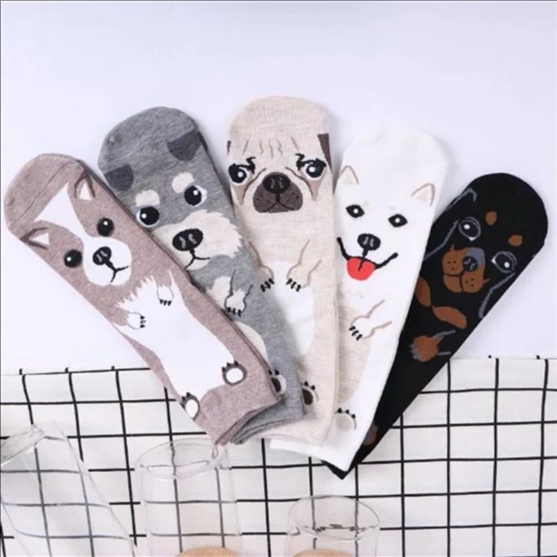 5 Pairs/pack Funny Cartoon Dog - Cotton Crew Sock Pack reseña y precio
