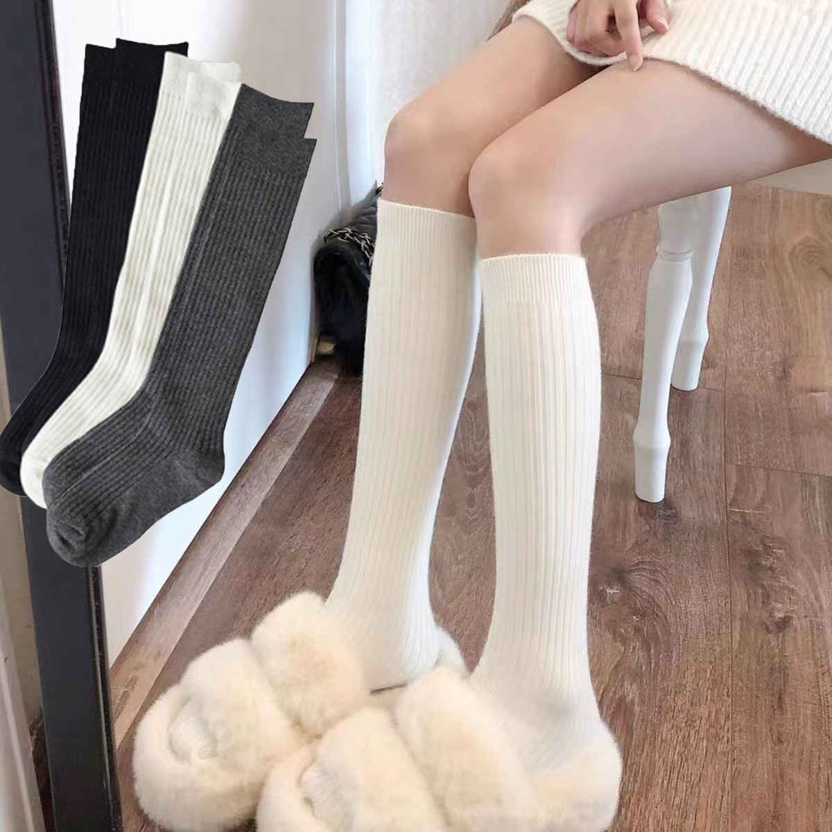 1 Pair Women's Black & White & - Boot Sock Slouchy reseña y precio