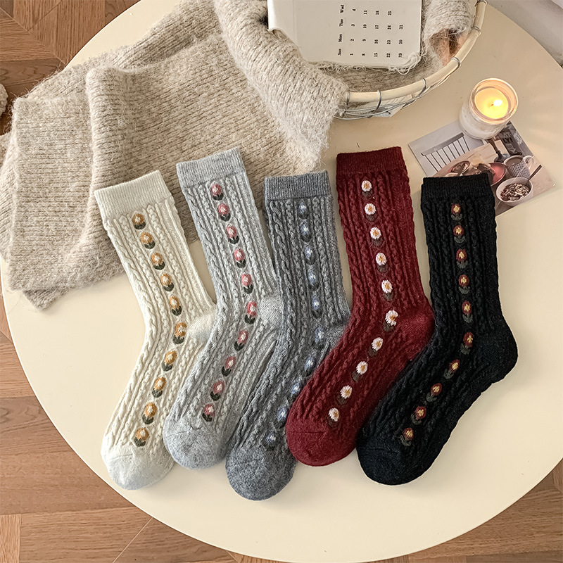 Korean Sweet Floral Wool Mid-C - Boot Sock Slouchy reseña y precio