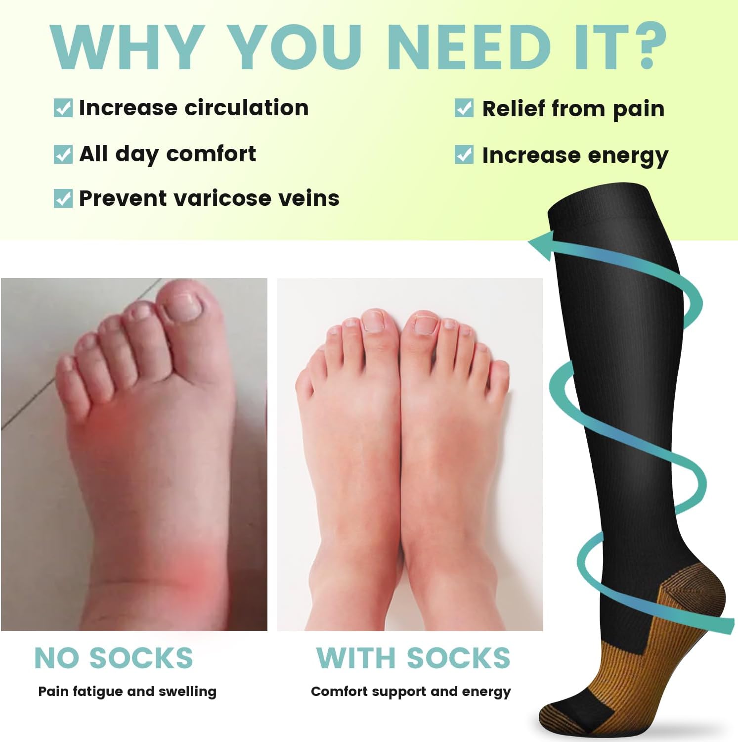 6 Pairs Solid Color Copper Com - Compression Sock Medical reseña y precio