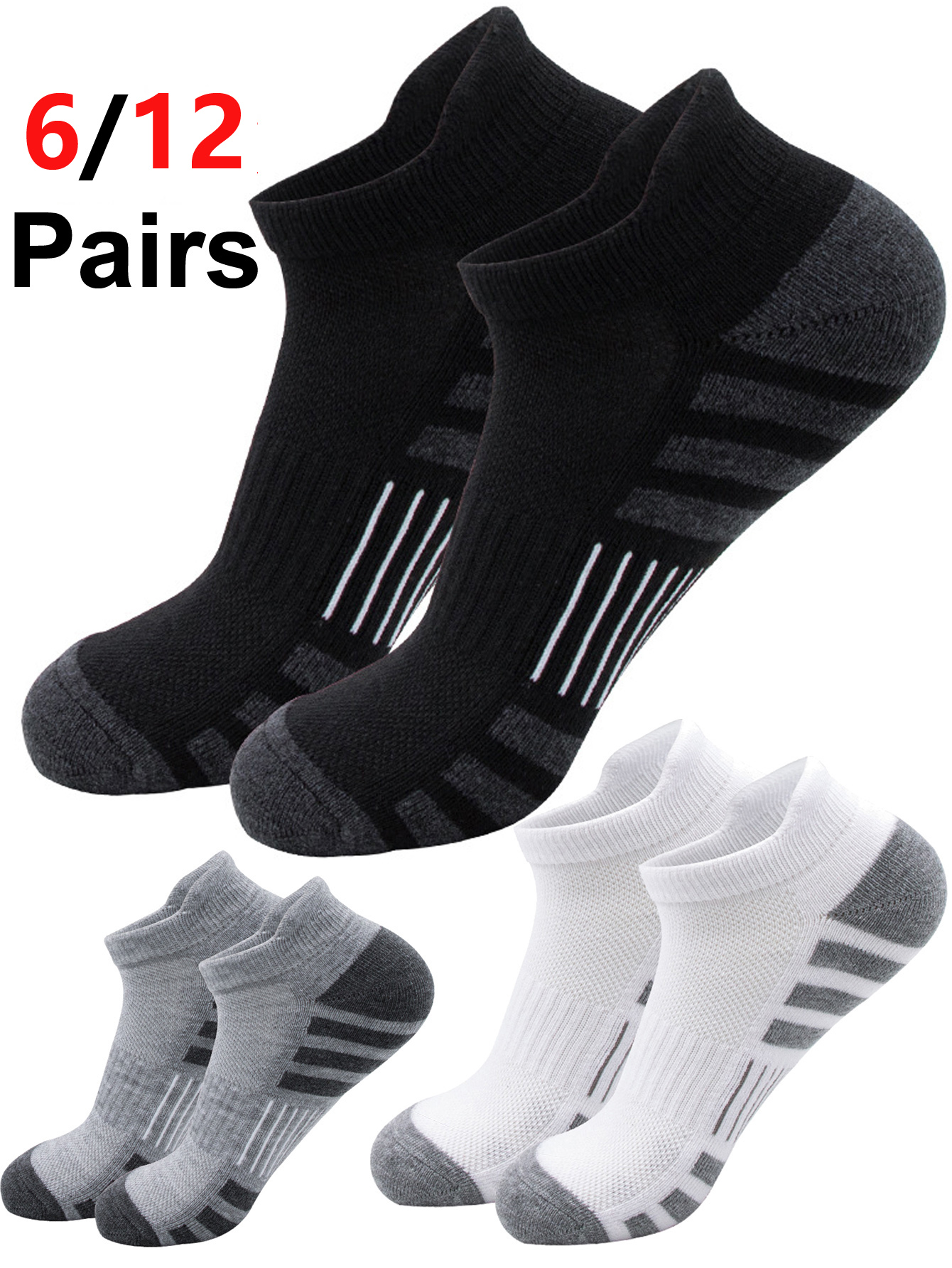 6/12 Pairs Low Cut Ankle Socks - Athletic Sock Cushion reseña y precio