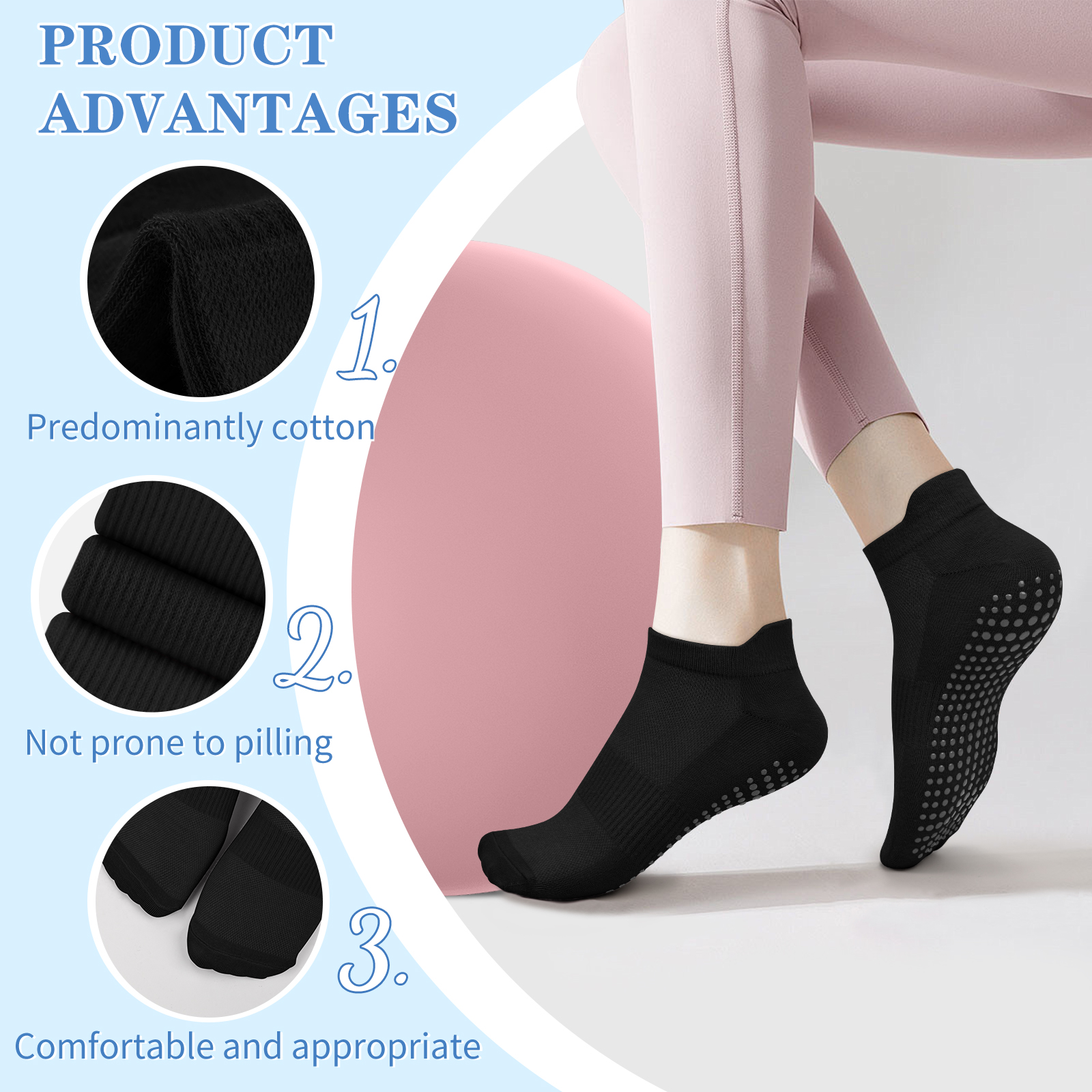 3 Pairs Yoga Socks Women Cotto - No Show Sock Women reseña y precio